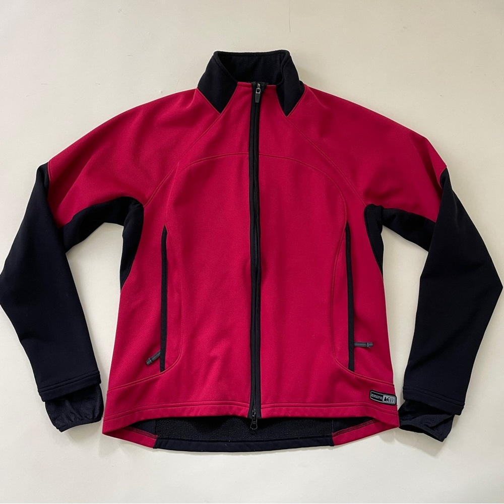 REI Jacket Womens Large Pink Black Soft Shell Cycling Hike Camp Gorpcore Vintage